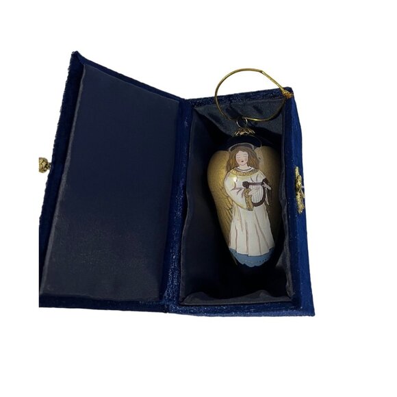Pier 1 Li Bien Hand-Painted Blown Glass 1999 Angel Harp Christmas Ornament w box - Picture 3 of 5